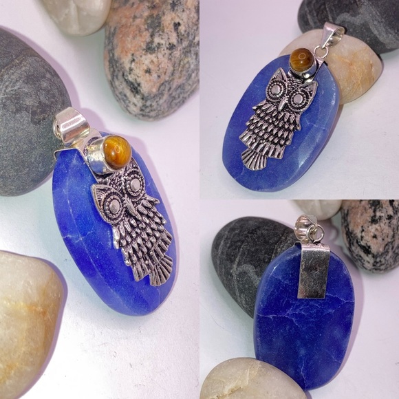 Sapphire & Tiger's Eye Gemstone Handmade Pendant - Picture 2 of 5